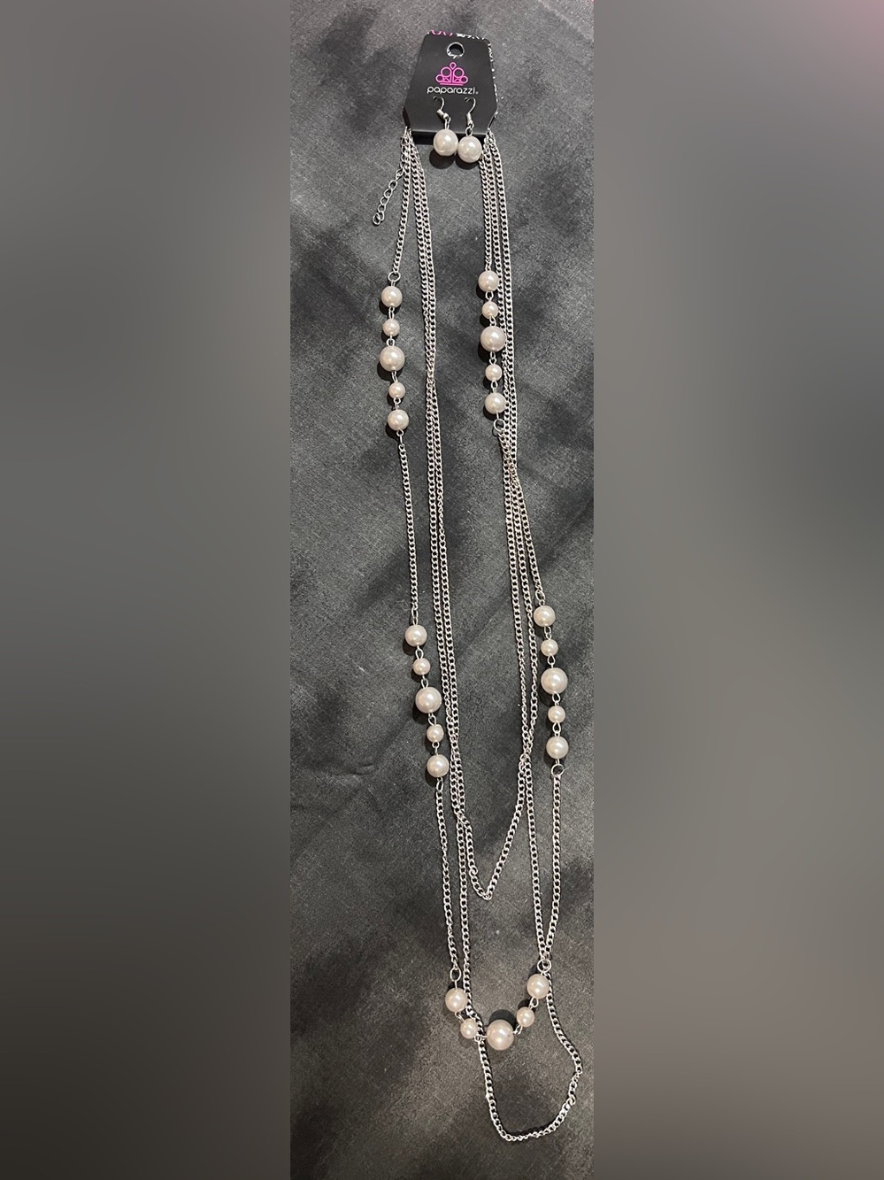 Paparazzi Silver-Tone Multi-Strand Pearl Station Necklace
